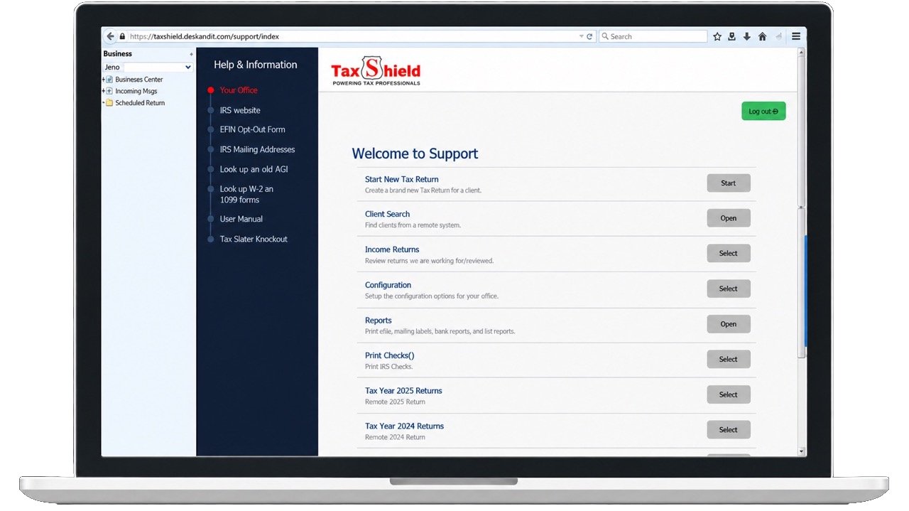 TaxShield Support Dashboard Laptop Large